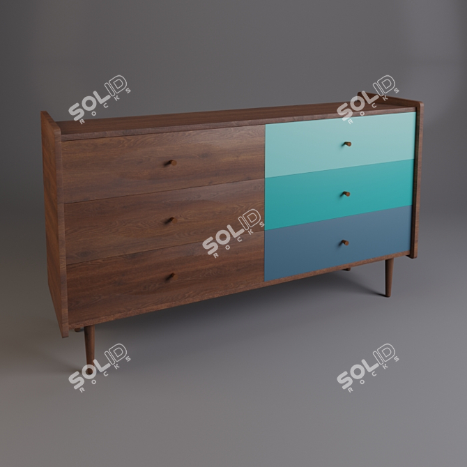 Retro-Inspired Colorful 6-Drawer Walnut Dresser 3D model image 2