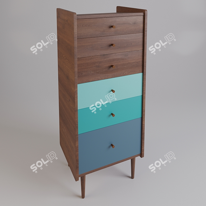 Retro Walnut Chest with Colorful Drawers: RONDA 3D model image 1