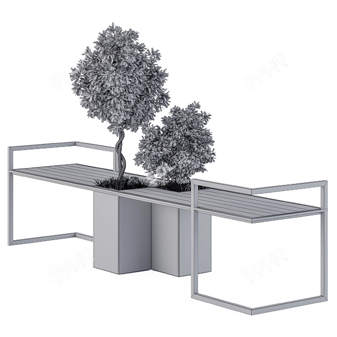 Modern Metal & Wood Bench 3D model image 3