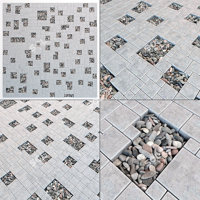 Square Stone Pebble Paving 3D model image 1