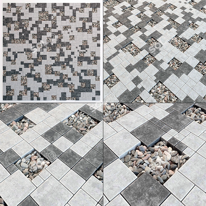 Square Stone Pebble Paving 3D model image 2