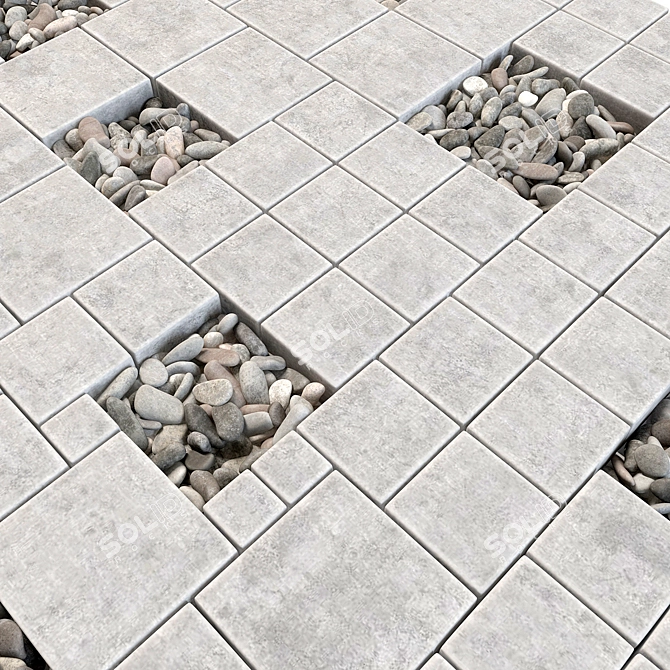 Square Stone Pebble Paving 3D model image 3