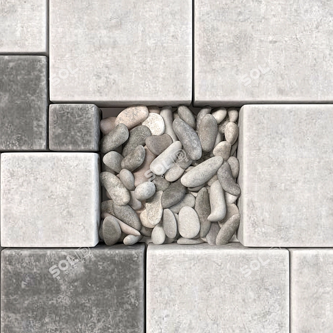 Square Stone Pebble Paving 3D model image 4