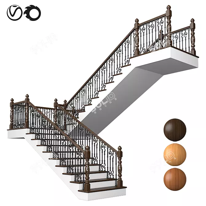 Classic Stairs 02: Elegant Wood and Iron Design 3D model image 1