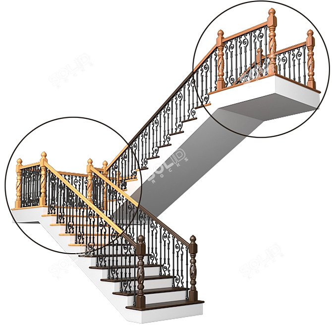 Classic Stairs 02: Elegant Wood and Iron Design 3D model image 2