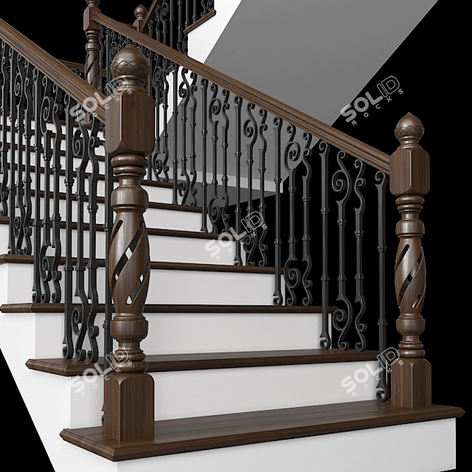 Classic Stairs 02: Elegant Wood and Iron Design 3D model image 3