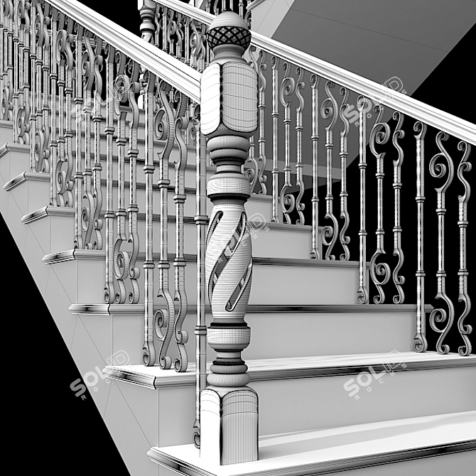 Classic Stairs 02: Elegant Wood and Iron Design 3D model image 4