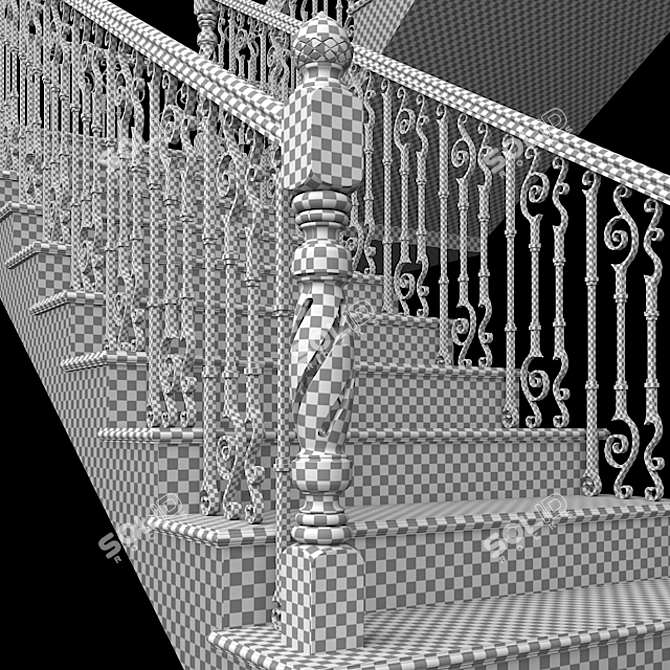 Classic Stairs 02: Elegant Wood and Iron Design 3D model image 5