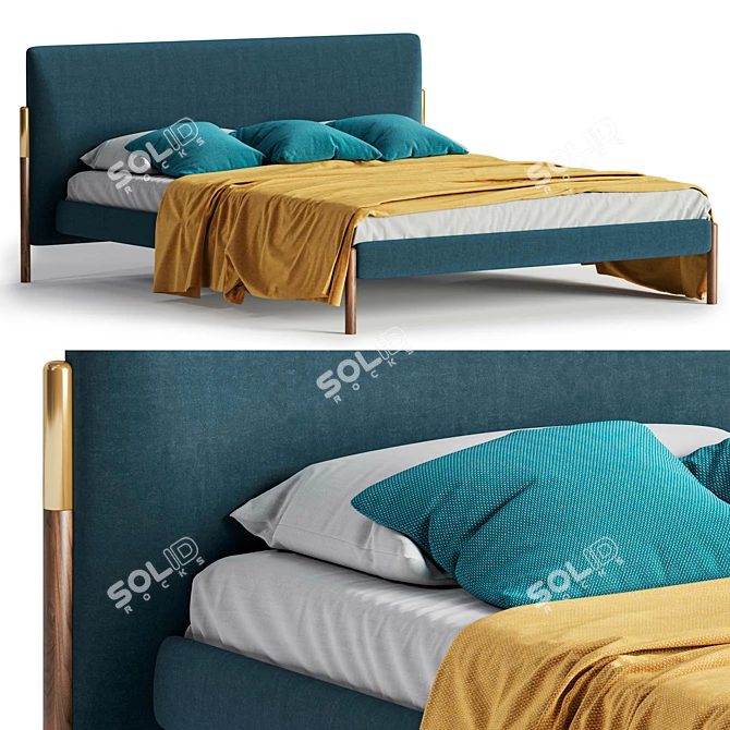 Modern Fabric Bed with Wooden Legs 3D model image 1