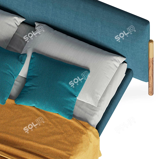 Modern Fabric Bed with Wooden Legs 3D model image 2