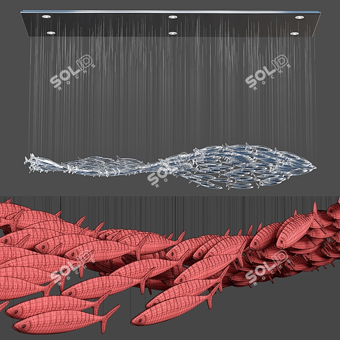 Wave Fish Chandelier 3D model image 1