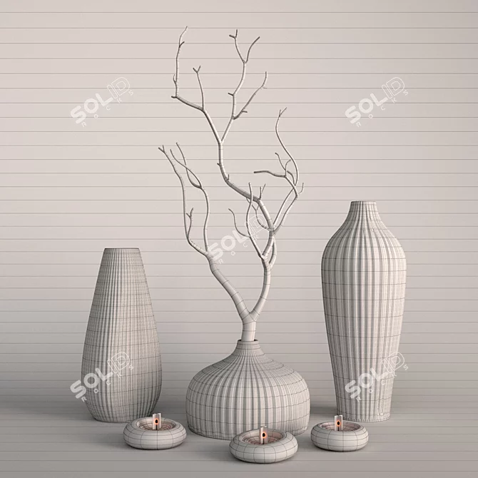 Elegant Vases & Branch Décor 3D model image 8