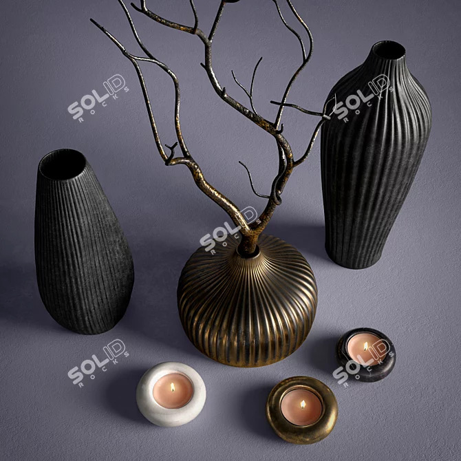 Elegant Vases & Branch Décor 3D model image 11