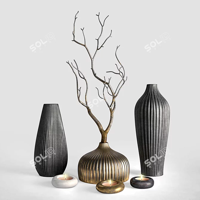 Elegant Vases & Branch Décor 3D model image 13