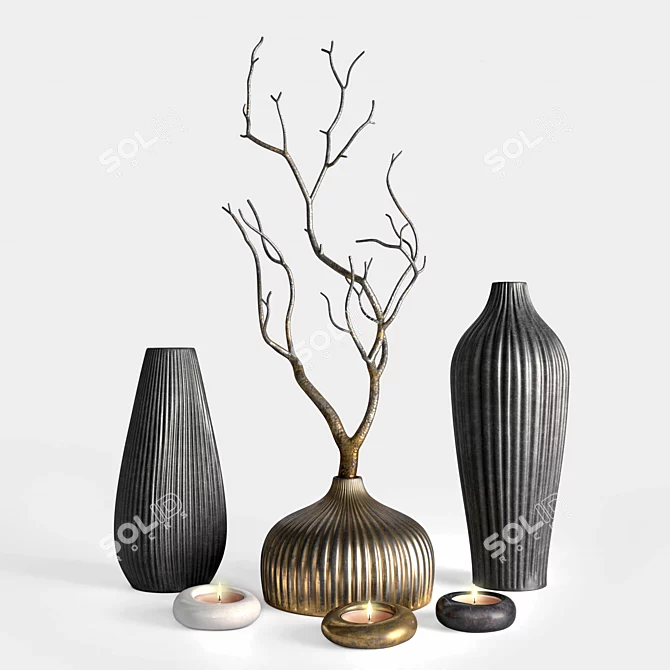 Elegant Vases & Branch Décor 3D model image 14