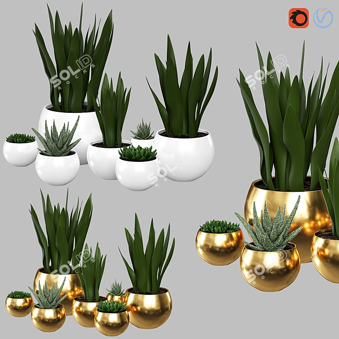 Modern Ceramic Vase with Plant 3D model image 1