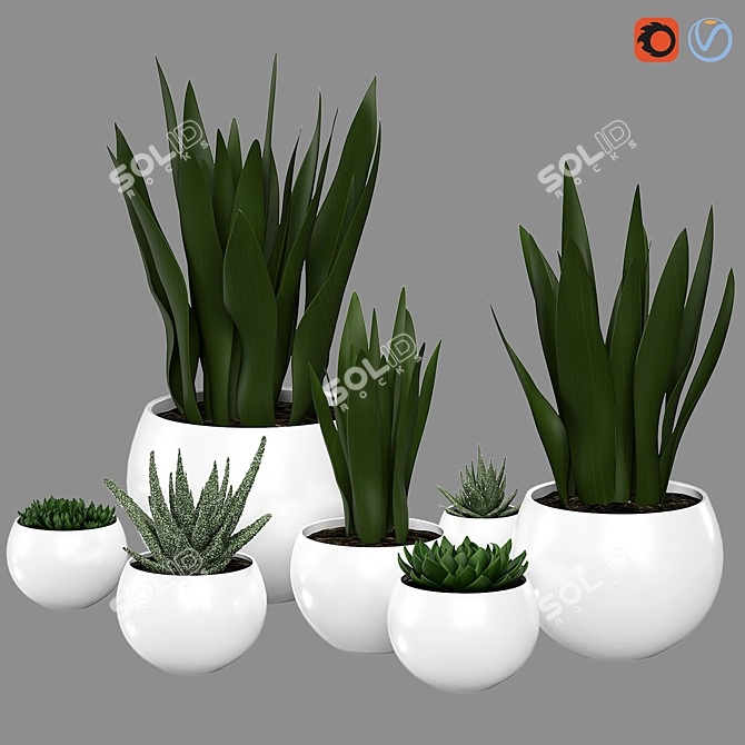 Modern Ceramic Vase with Plant 3D model image 2