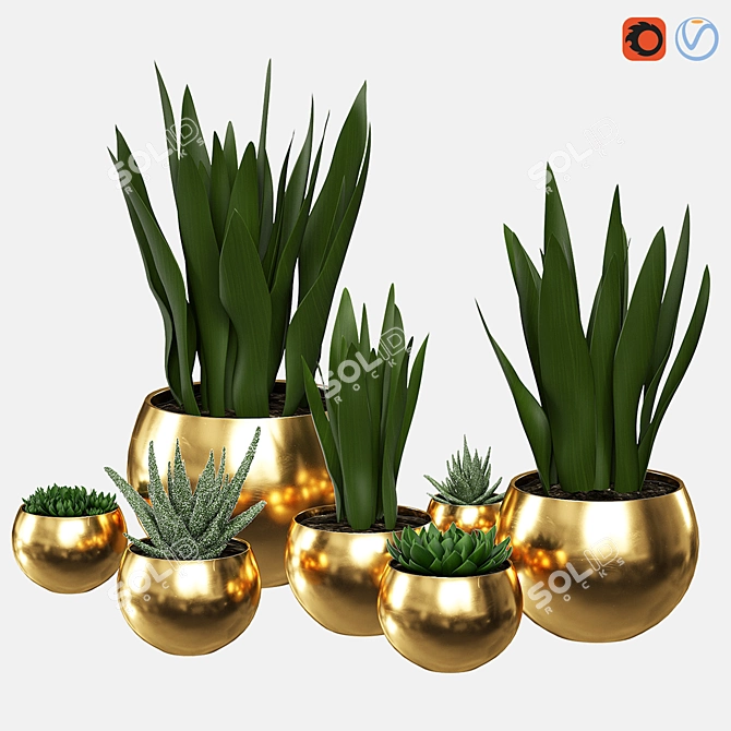 Modern Ceramic Vase with Plant 3D model image 3