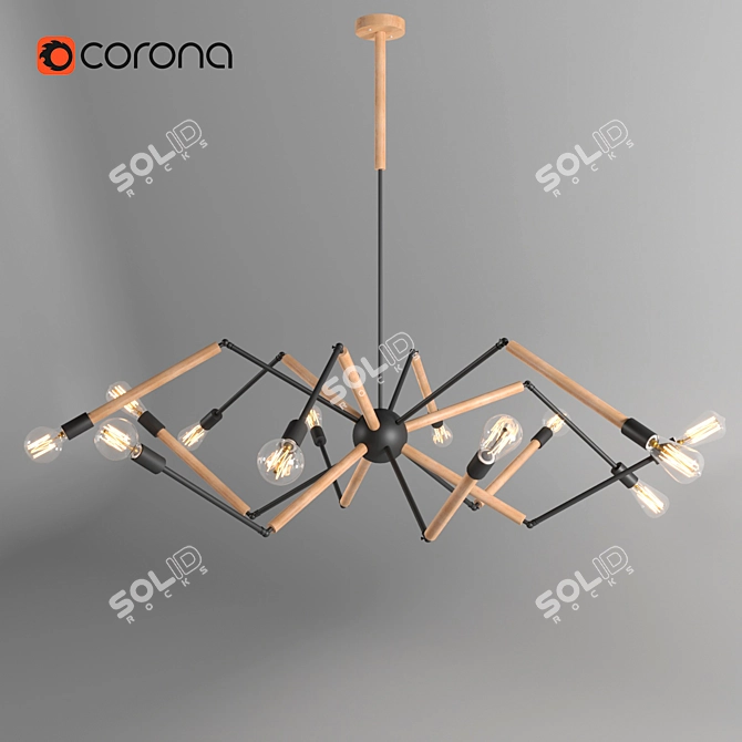 Industrial Wood and Metal Ceiling Lamp 3D model image 1