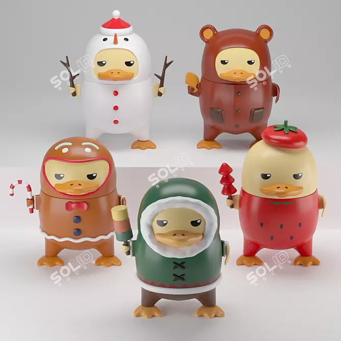 Whimsical Duckoo Winter Figurines 3D model image 1