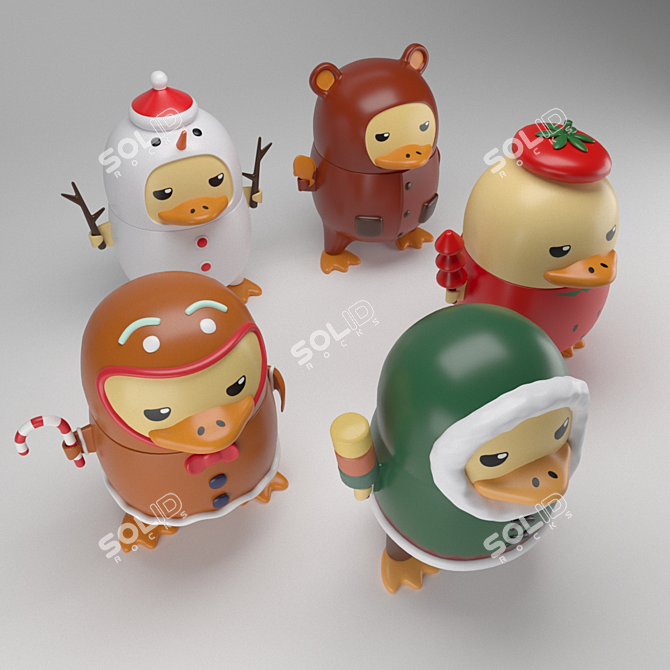 Whimsical Duckoo Winter Figurines 3D model image 2