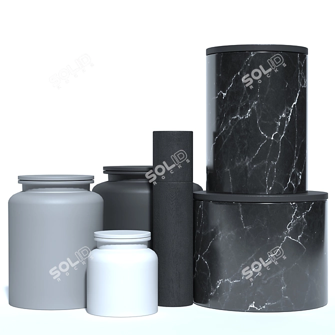 Sleek Marble Canisters & Ceramic Prep Set 3D model image 1