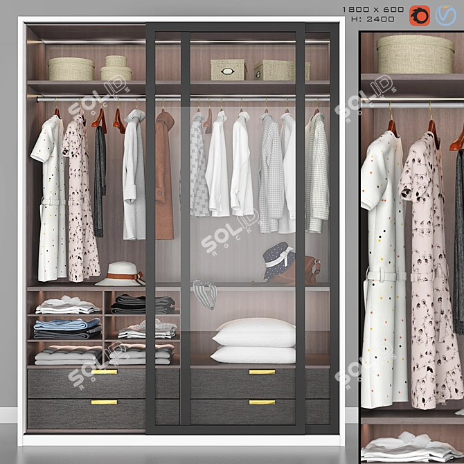 Stylish Bedroom Wardrobe: 2800x600x2400 3D model image 1