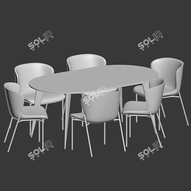 Modern Oval Dining Set 3D model image 2