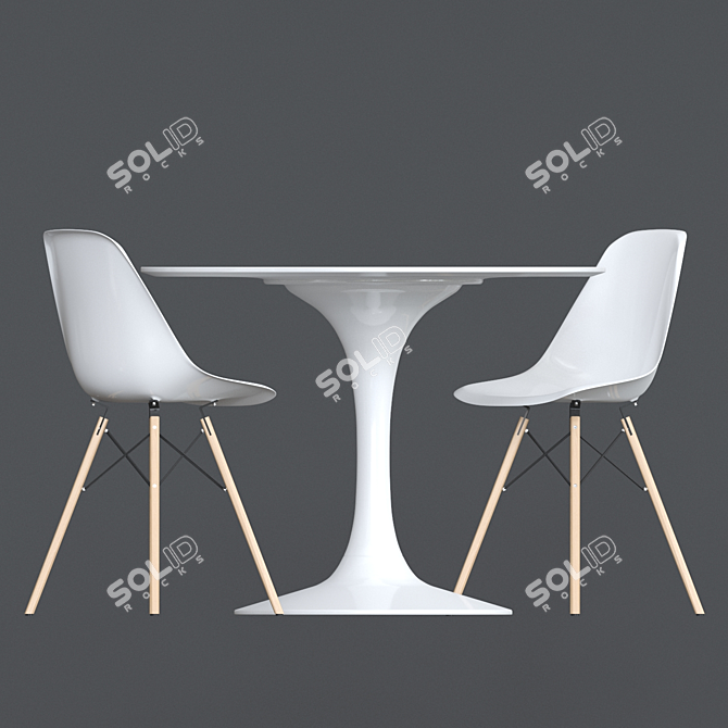 Elegant White Tulip Table Set 3D model image 2