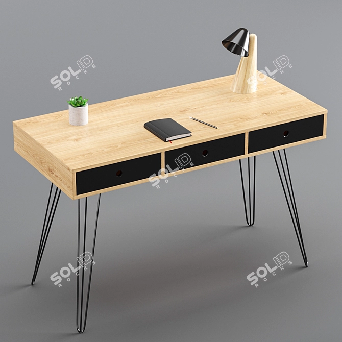 Modern Writing Desk with 3 Drawers 3D model image 1