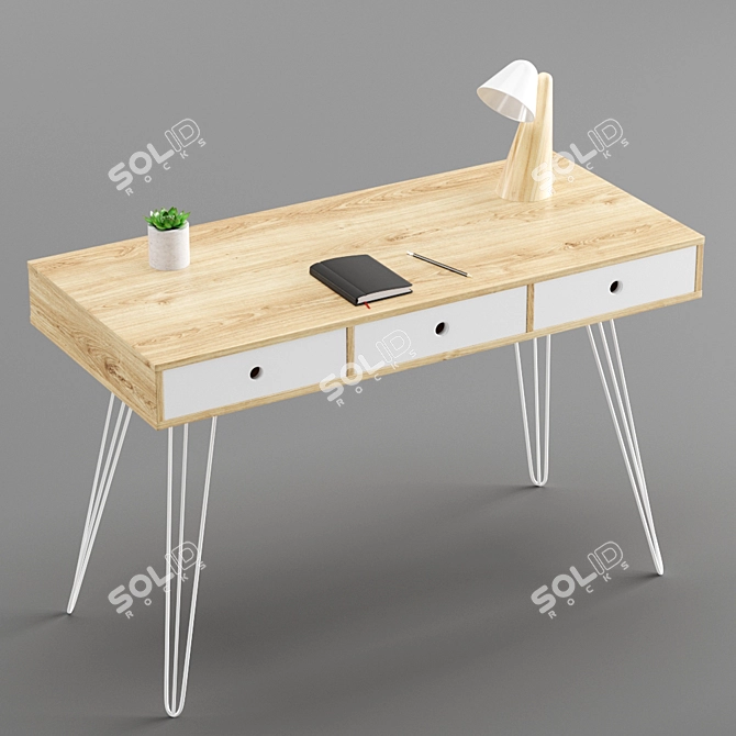 Modern Writing Desk with 3 Drawers 3D model image 2