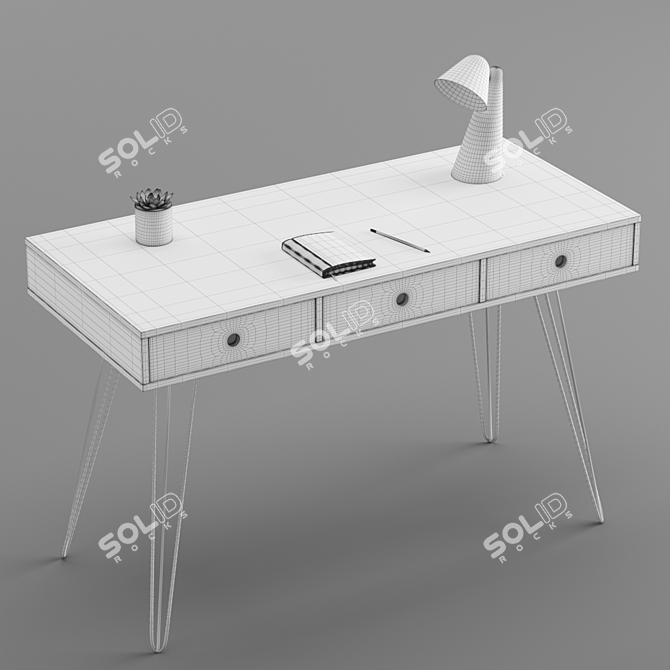 Modern Writing Desk with 3 Drawers 3D model image 5