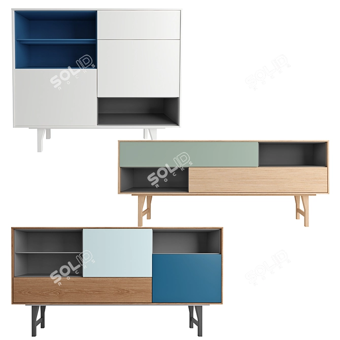 Contemporary Coloured Storage: Kuri Sideboard 3D model image 1