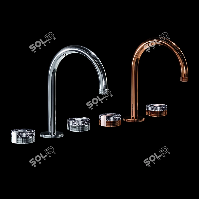 Customizable Three-Hole Washbasin Mixer 3D model image 3