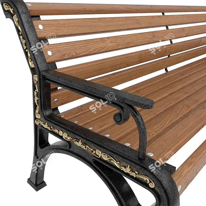 Retro Cast Iron City Bench 3D model image 2