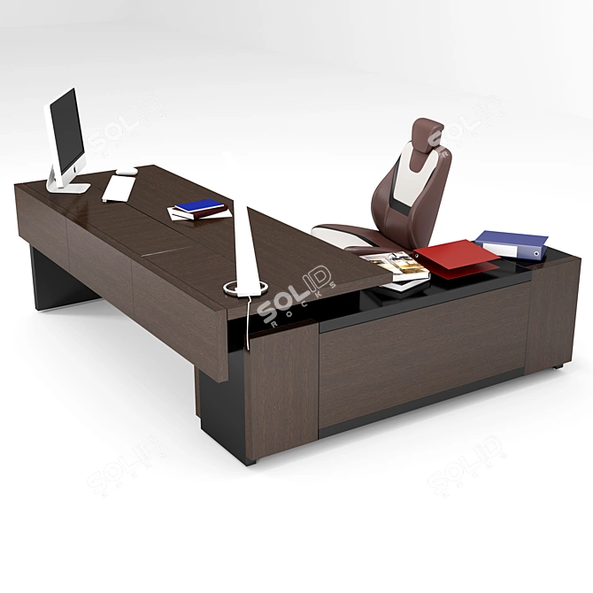Custom Office Table with Side Cabinet (2300x850x750 mm) 3D model image 2