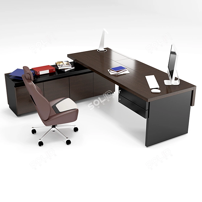 Custom Office Table with Side Cabinet (2300x850x750 mm) 3D model image 4