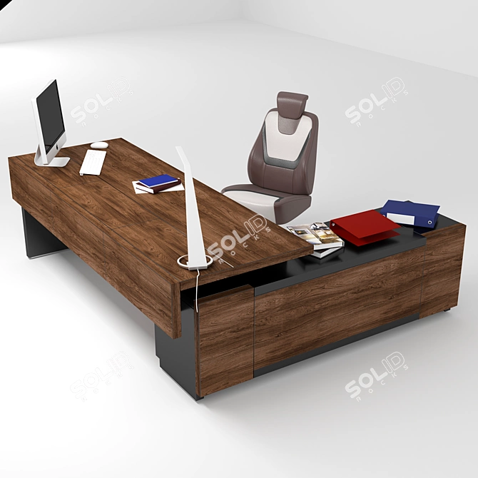 Custom Office Table with Side Cabinet (2300x850x750 mm) 3D model image 6