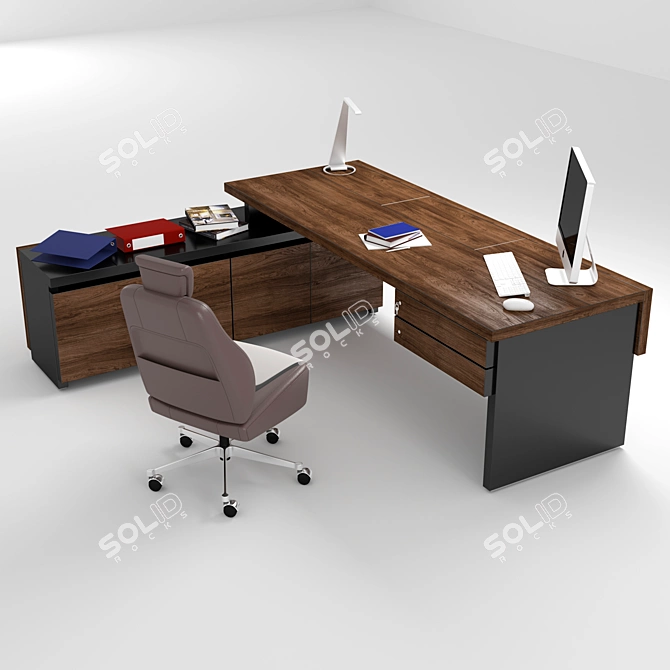 Custom Office Table with Side Cabinet (2300x850x750 mm) 3D model image 8