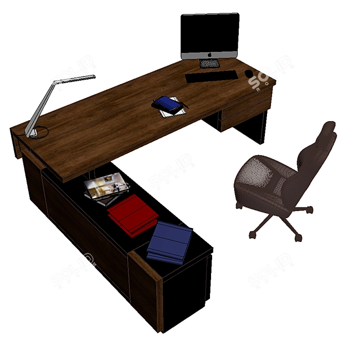 Custom Office Table with Side Cabinet (2300x850x750 mm) 3D model image 1