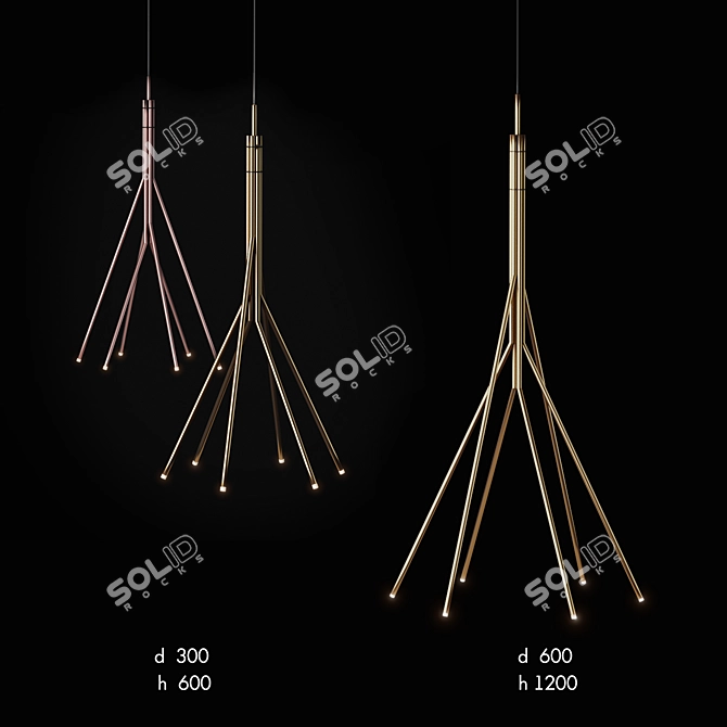 Elegant Treelight Pendant in Gold and Pink 3D model image 2