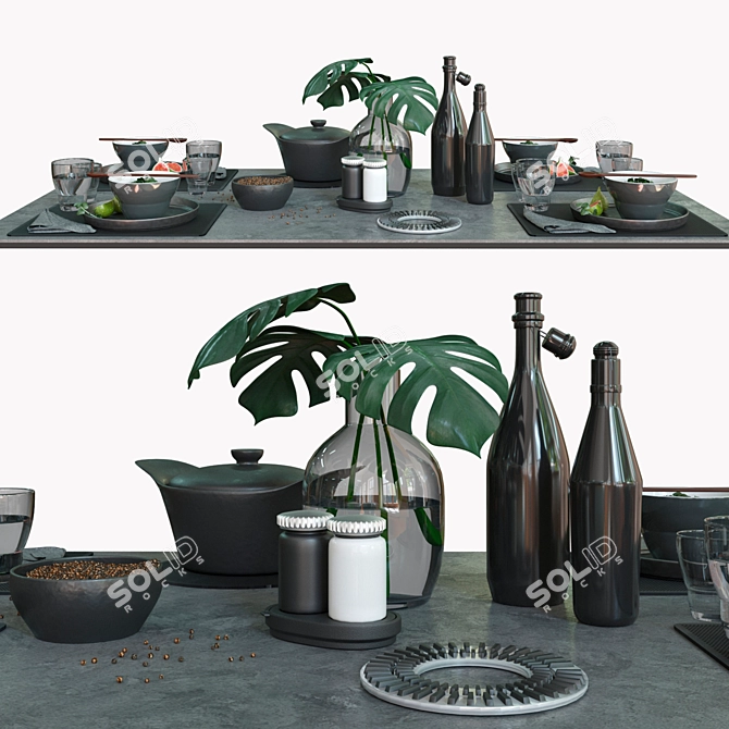 Elegant Dark Table Setting 3D model image 2