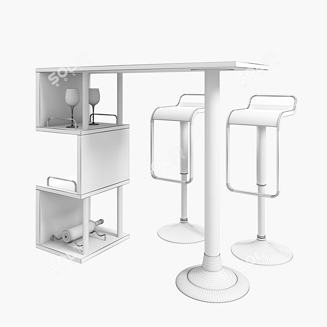 Modern Home Bar Counter with Chairs 3D model image 4