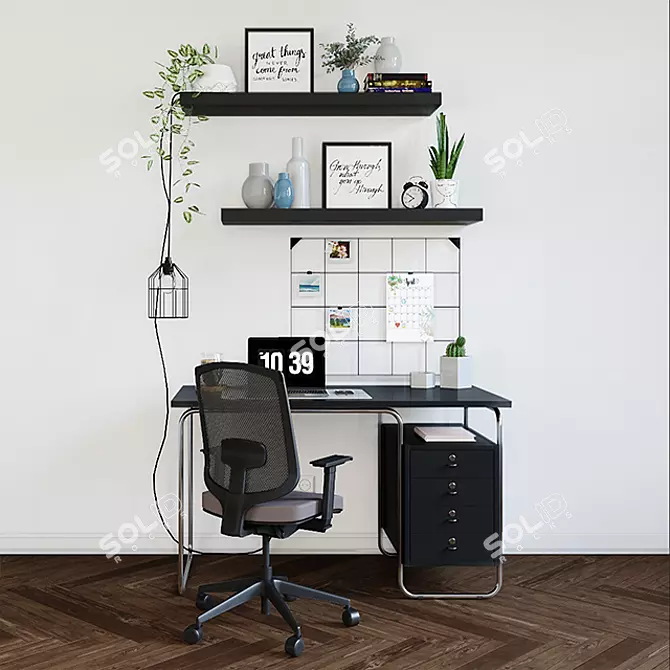 Modern Workspace Set: ZANOTTA Desk, Sava Chair, Syosdala Board & More 3D model image 1