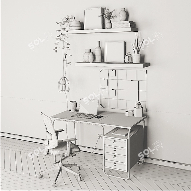 Modern Workspace Set: ZANOTTA Desk, Sava Chair, Syosdala Board & More 3D model image 3