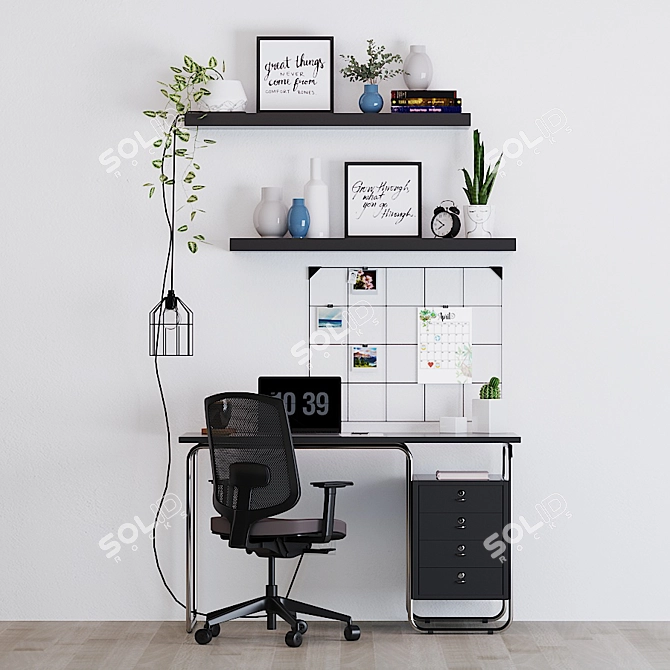 Modern Workspace Set: ZANOTTA Desk, Sava Chair, Syosdala Board & More 3D model image 6