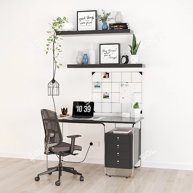 Modern Workspace Set: ZANOTTA Desk, Sava Chair, Syosdala Board & More 3D model image 7