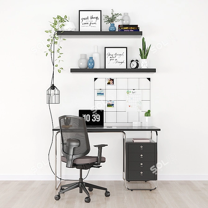 Modern Workspace Set: ZANOTTA Desk, Sava Chair, Syosdala Board & More 3D model image 9