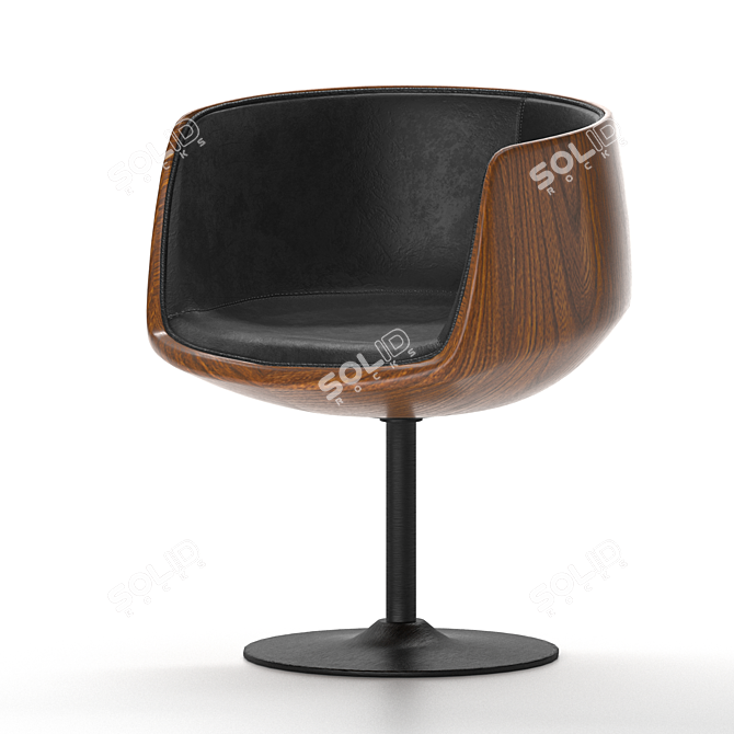 Walnut Swivel Club Chair 3D model image 1