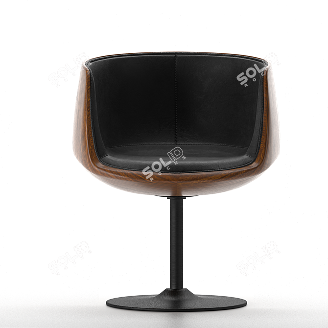 Walnut Swivel Club Chair 3D model image 2